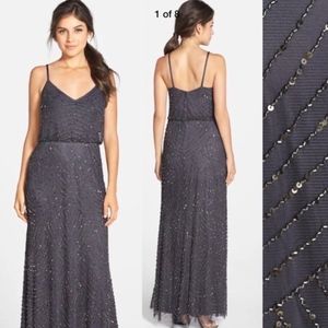 New Adrianna Papell beaded blouson Art Deco gown
